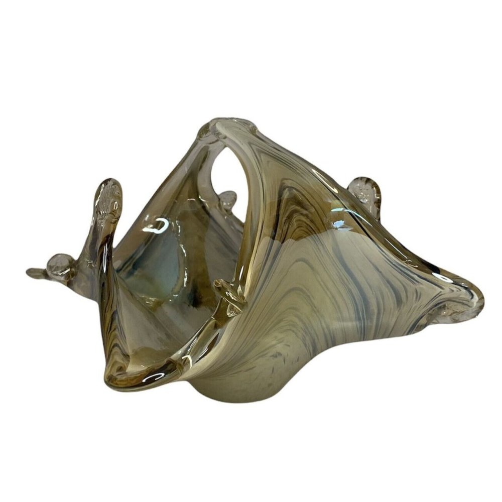 Lavorazione Arte Murano Art Glass Basket Candy Dish Iridescent Gold Black Swirl - Picture 4 of 12